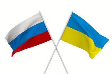 flags Russia and Ukraine. Isolated 3D image