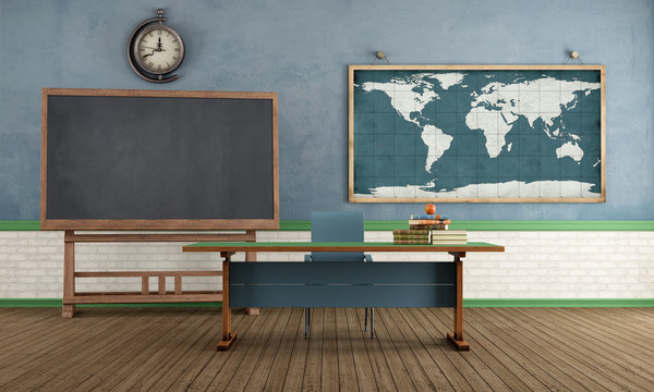 Retro classroom without student