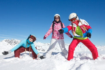 ski, neige, vacances, enfants, famille