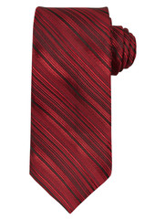 Red striped necktie isolated on white background.