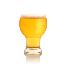 Glass of light beer isolated on white