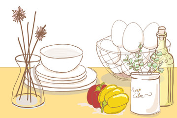 キッチンのインテリア／デコレーションとパプリカ