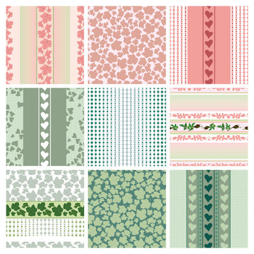 seamless patterns of the roses and leaves, set