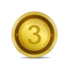 3 Number Circular Vector Gold Web Icon Button