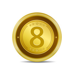8 Number Circular Vector Gold Web Icon Button