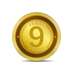 9 Number Circular Vector Gold Web Icon Button