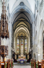 Majestic gothic cathedral interior.