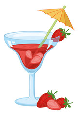Glass with drink and strawberries