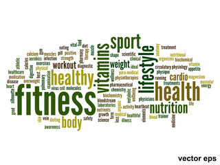 Vector conceptual fitness health word cloud