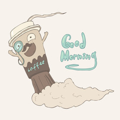 cute cup of coffee or tea, vector illustration