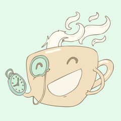funny cup of coffee or tea , vector illustration