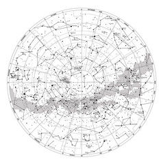 High detailed sky map of Southern hemisphere with names