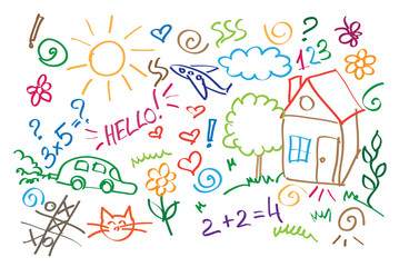 multicolored symbols children drawing style vector - 66609789