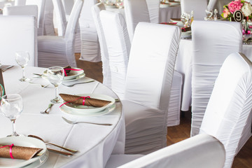 luxury table set for wedding or another catered event dinner