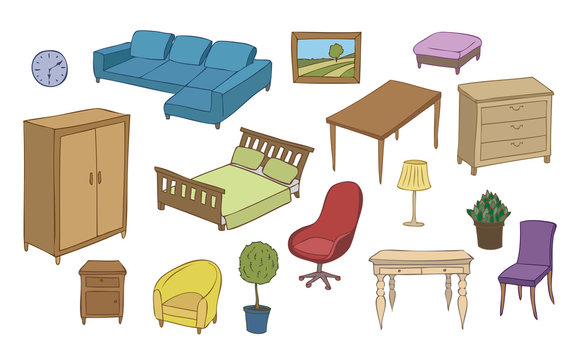 furniture and decoration color vector set