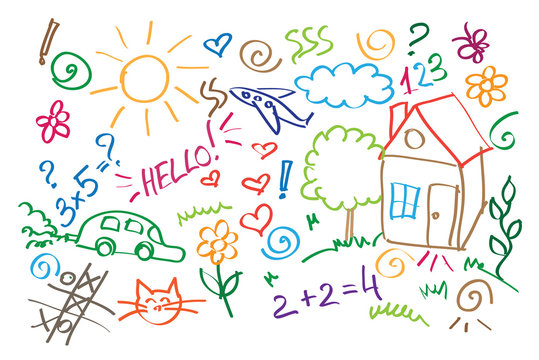 multicolored symbols children drawing style vector