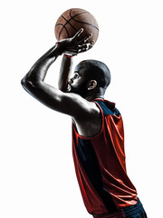Naklejka premium african man basketball player free throw silhouette