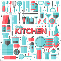 Kitchen and cooking utensils flat illustration