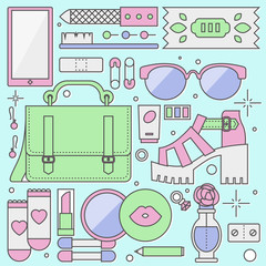 Ladies fashion objects flat illustration