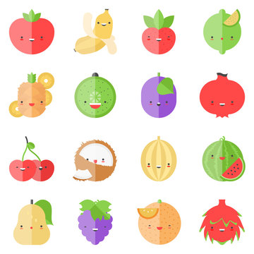 Cute stylish fruits flat icons