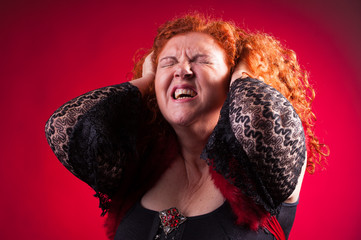 woman pulling her hair