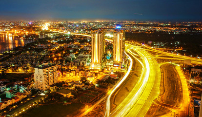 Fototapeta na wymiar Amazing nightscape of Ho chi Minh city, Vietnam