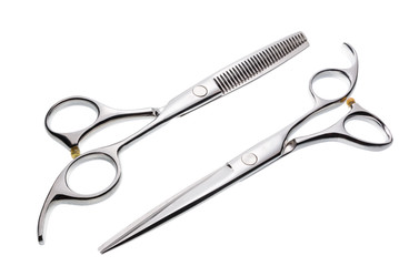 Two professional haircutting scissors, with clipping path