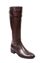 Brown leather boots for women isolated on white.