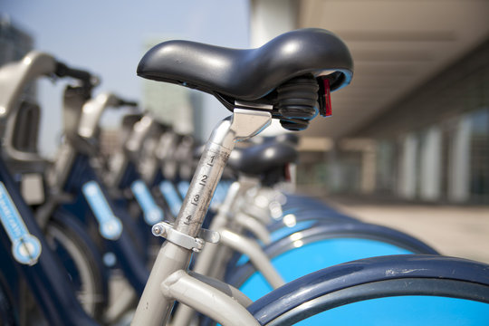 Boris bikes parking on business Canary Wharf aria, London
