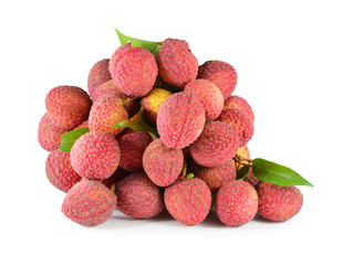 fresh lychees on white background