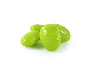 Green soybeans on white background