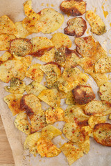 Homemade potato chips, close-up