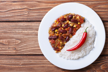 chili con carne and rice village background horizontal