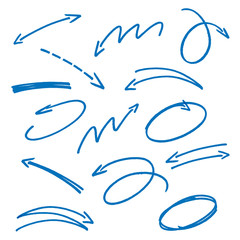 set of blue sketch arrows