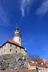 Fototapeta na wymiar View of Cesky Krumlov Castle from the bottom