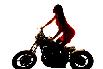 Fototapeta na wymiar silhouette woman stand on motorcycle ride
