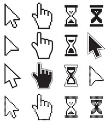 Pixel cursors icons- mouse hand arrow hourglass