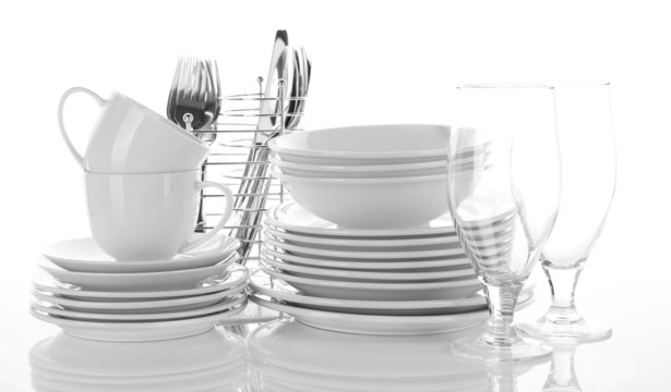 Clean dishes isolated on white