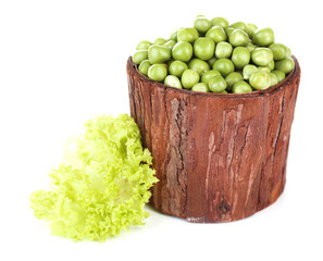 Fresh peas in bowl, isolated on white