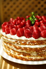 Tasty cake with fresh berries, close up