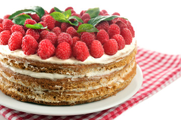 Tasty cake with fresh berries, close up