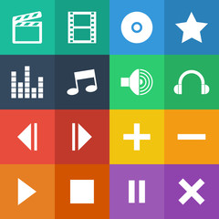 Flat Color style media player icons vector set. - 66625192
