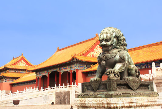 Lion statue in Forbidden City, Beijing, China