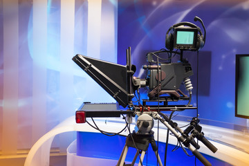 Naklejka premium TV NEWS studio with camera and lights