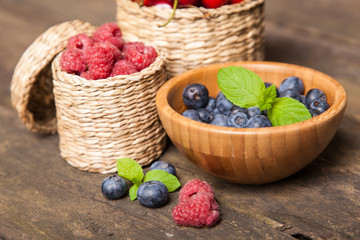 Fresh berries on a wooden table