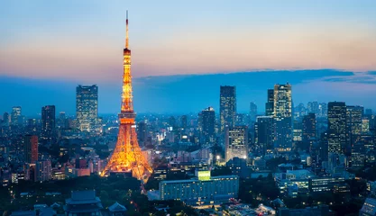 Deurstickers Tokyotoren bij nacht © eyetronic
