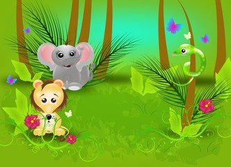 Jungle background with animals