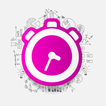 pink alarm clock with business doodles clip art preview