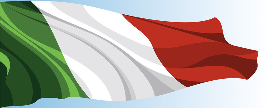 The national flag of the Italy on a background of blue sky