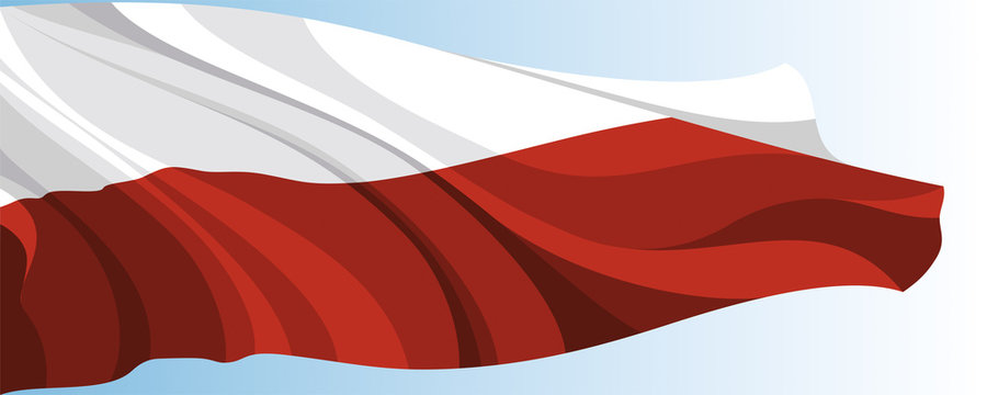 The national flag of the Poland on a background of blue sky